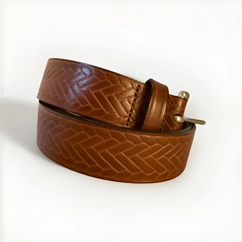 J.Crew Embossed Italian Leather Belt Men's 30 Brown Dress Business Preppy CG224